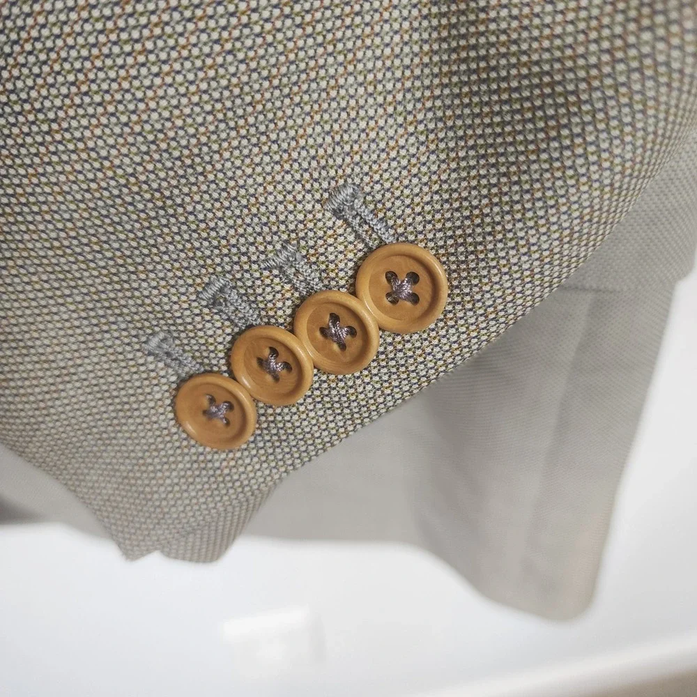 Ermenegildo Zegna Trofeo Wool Blazer Sport Coat 42R IT 52 Tan Gray Birdseye Work